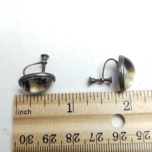 Vintage Butterfly Wing Palm Tree Design Oval Cabochon ClipOn Screw Back Earrings - Picture 5 of 7